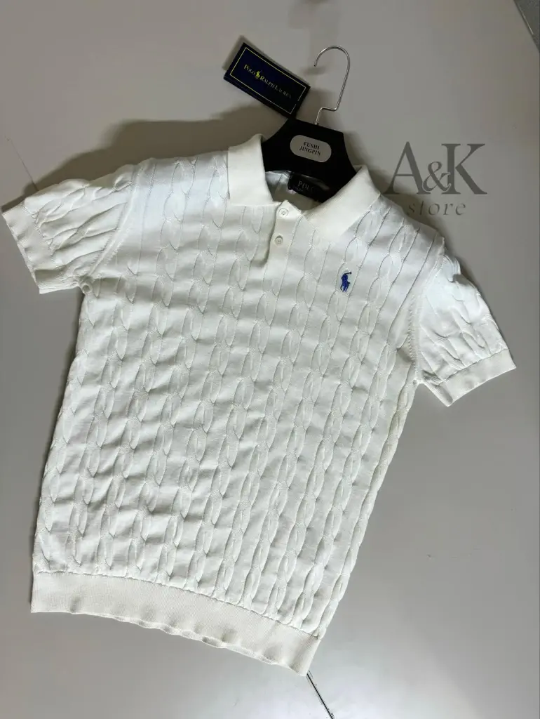 Cable-Kint Cotton polo-collar sweater blanc