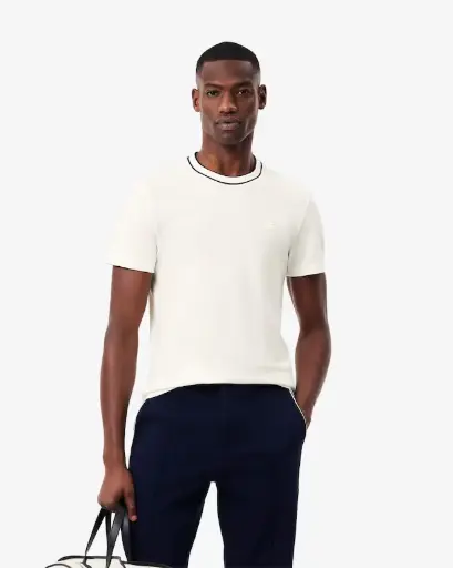 T-shirt en Piqué stretch col rayé