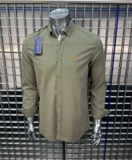 Chemise Slim Fit en lin vert kaki